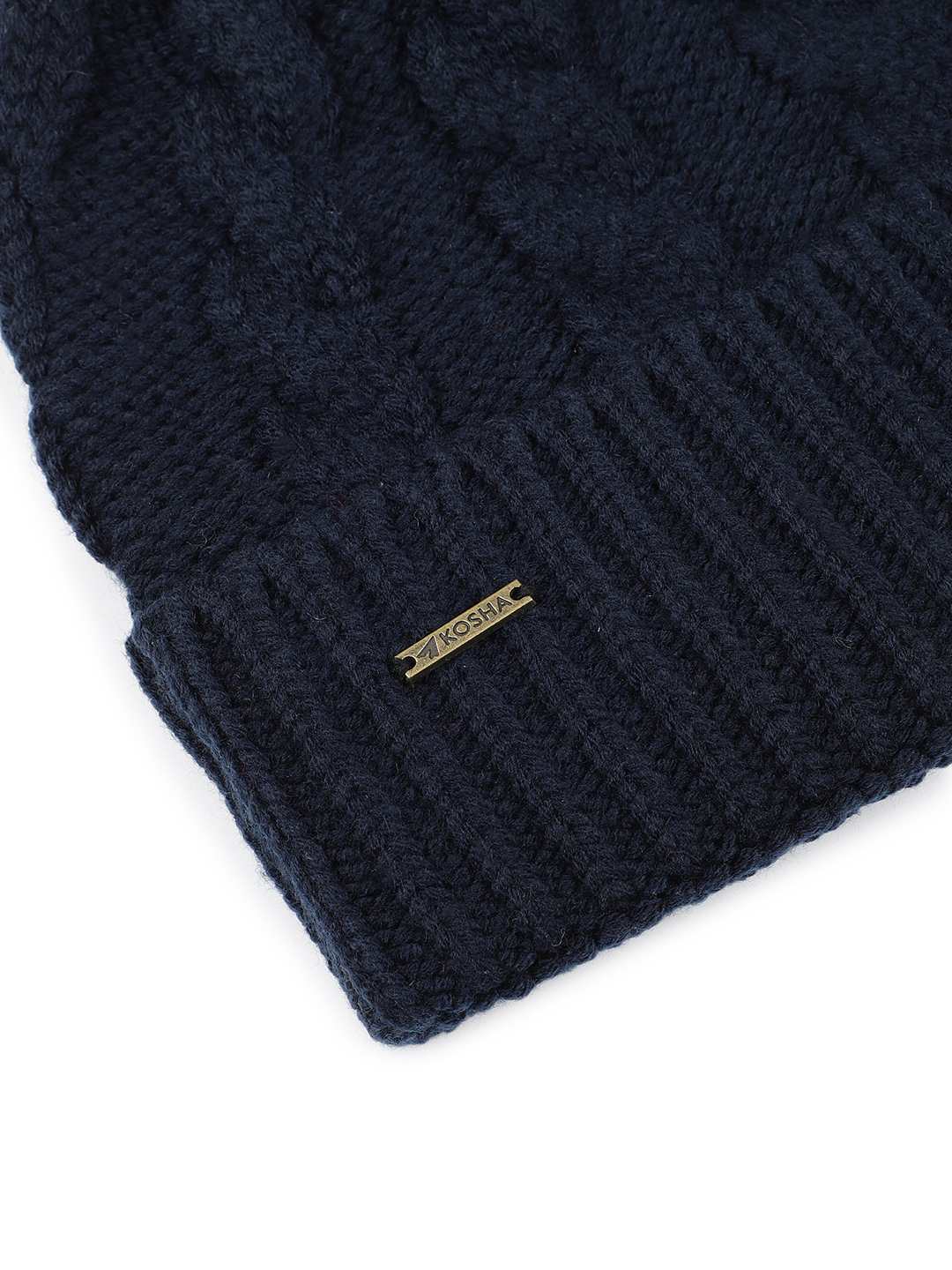 Navy Blue Acrylic Wool Cable Knit Winter Beanie | Women